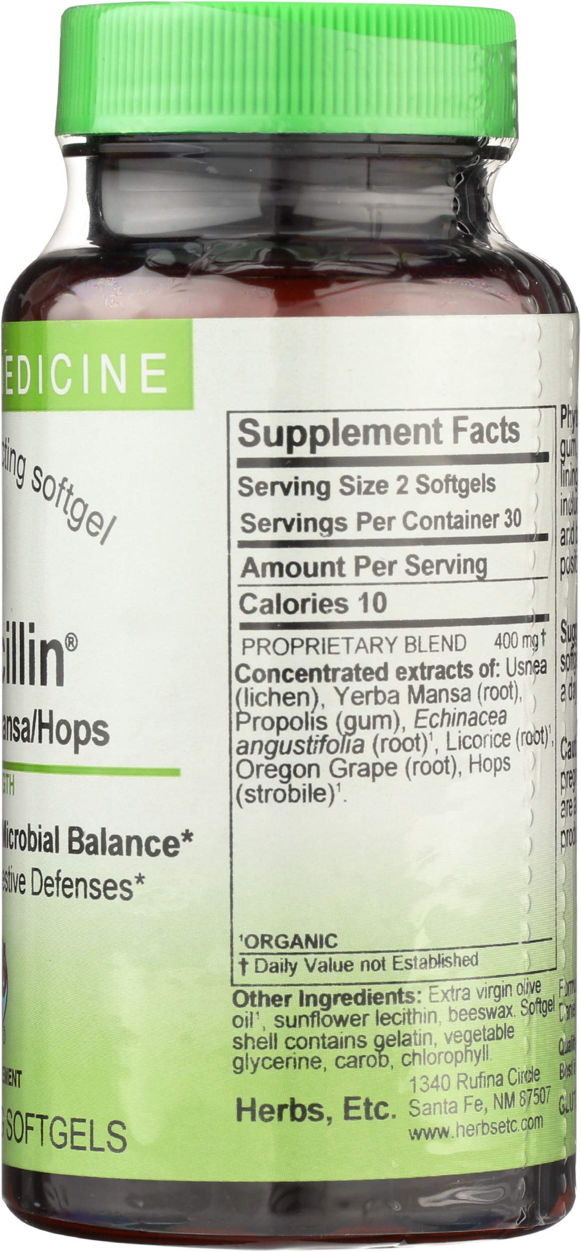 Herbs Etc. Phytocillin bottle beside glass of water for convenient immune-support