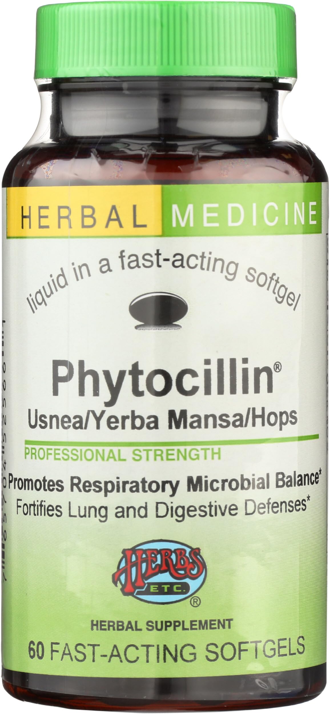 Herbs Etc. Phytocillin softgels bottle on shelf for seasonal support
