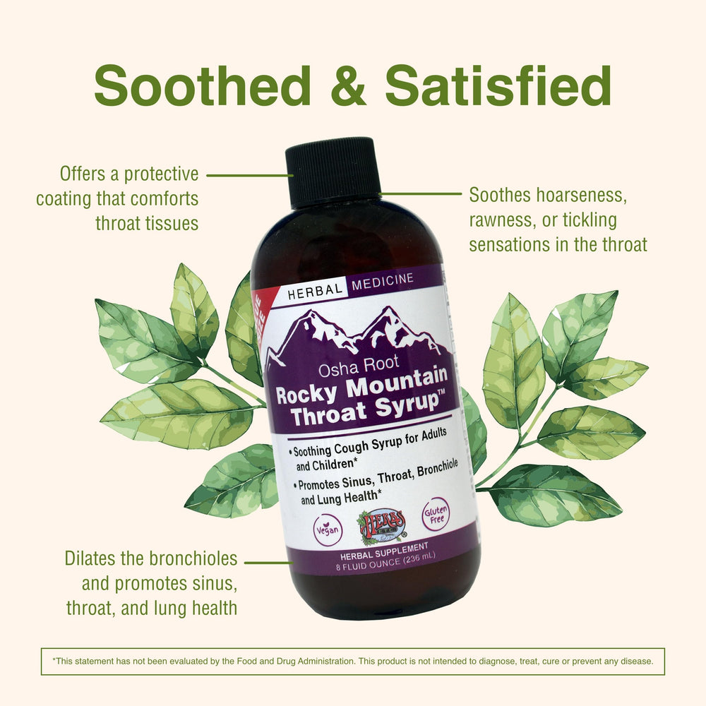 Herbs Etc. Rocky Mountain Throat Syrup label detail confirms organic processing
