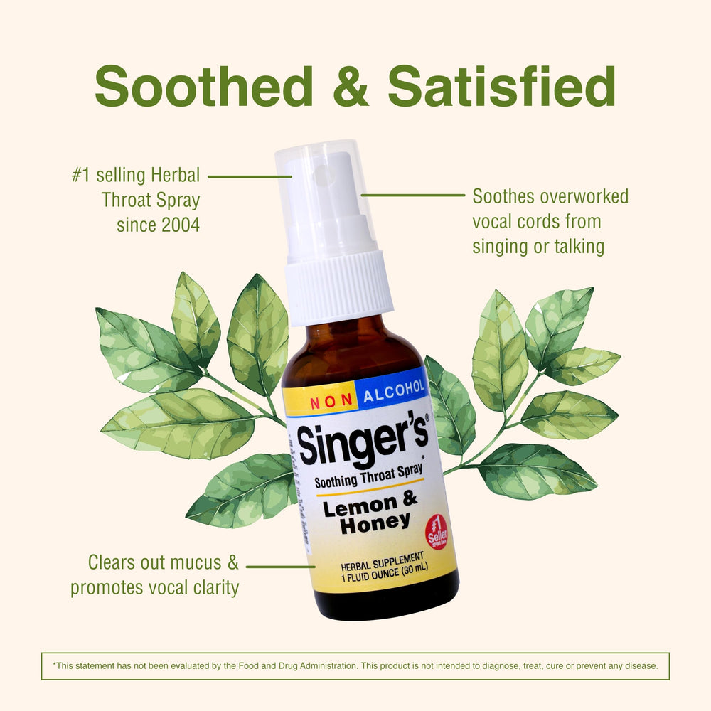 Hands applying Herbs Etc. Singer's Saving Grace spray.