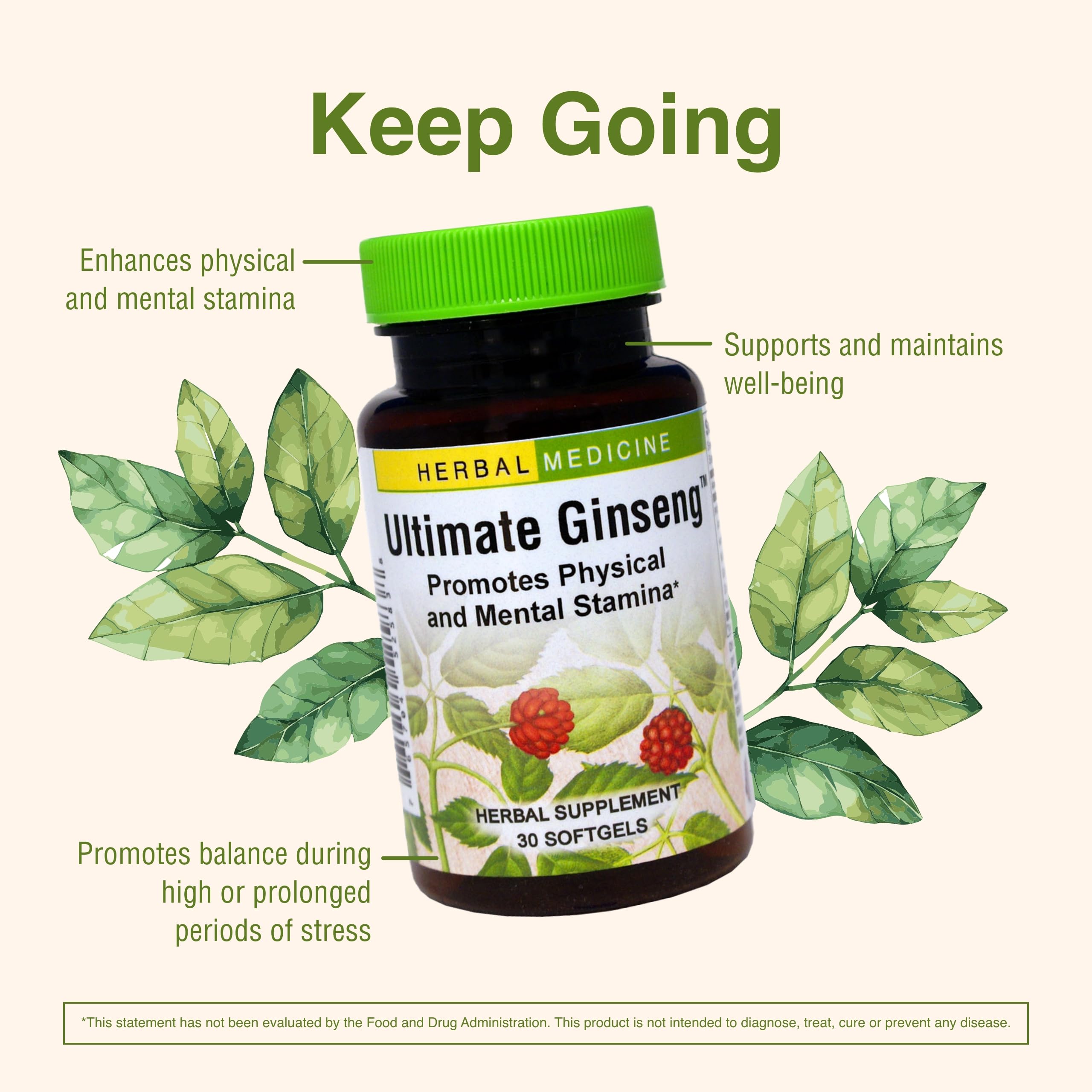 Herbs Etc Ultimate Ginseng Softgels daily-use context with water glass.