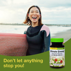 Herbs Etc Ultimate Ginseng Softgels packaging back shows gluten-free formulation.