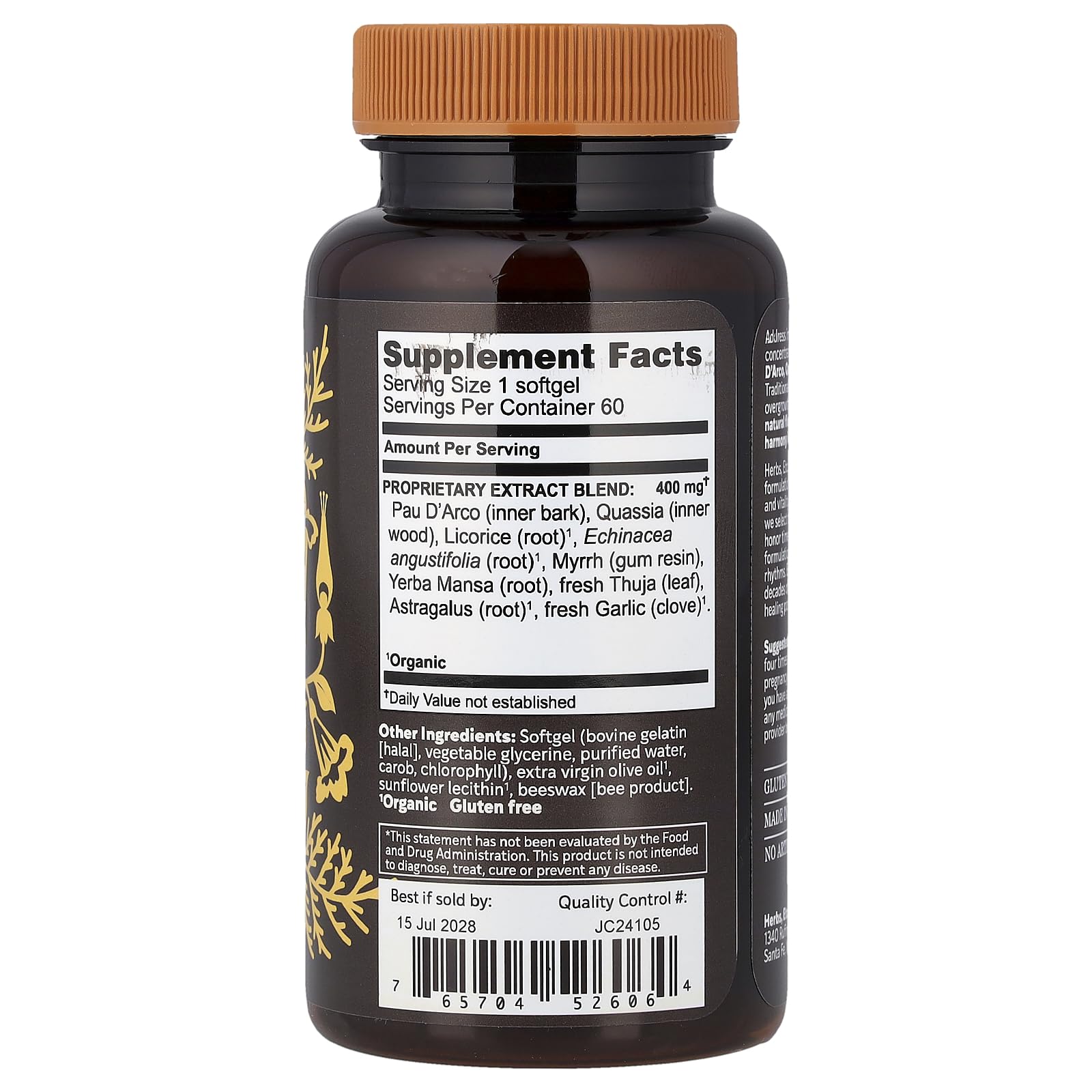Herbs Etc. Yeast ReLeaf softgels pack highlighting herbal blend and convenience.