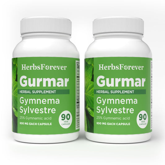 Herbsforever Gurmar Capsules bottle front shows vegan full-spectrum Gymnema for daily use