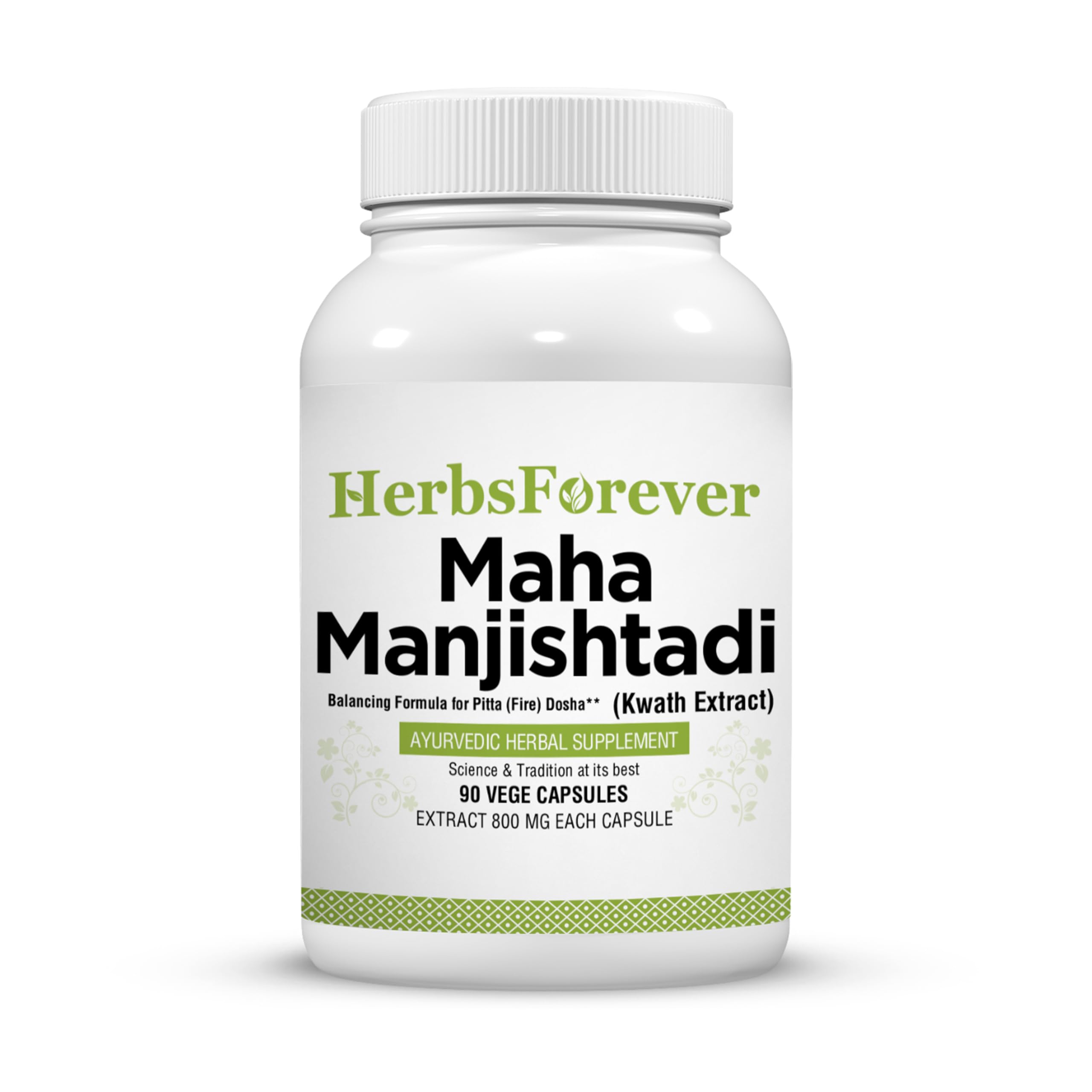 Herbsforever Manjishtadi Kwath capsules bottle front, highlighting herbal wellness support