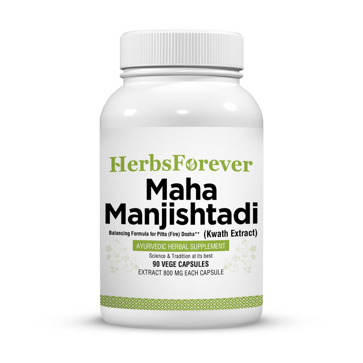 Herbsforever Manjishtadi Kwath capsules bottle front, highlighting herbal wellness support