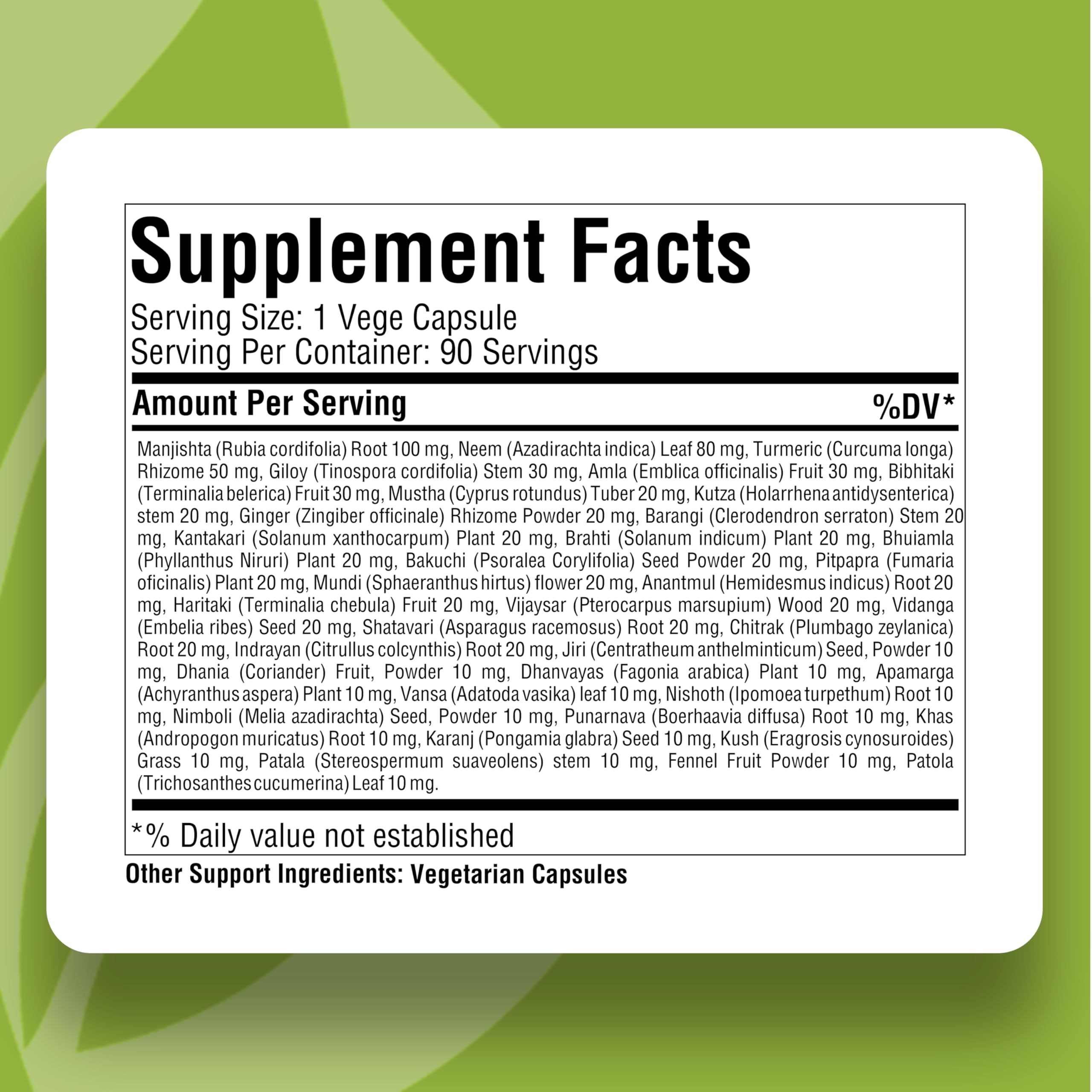 Herbsforever Manjishtadi Kwath capsules herbal blend, highlighting detox-support and vitality