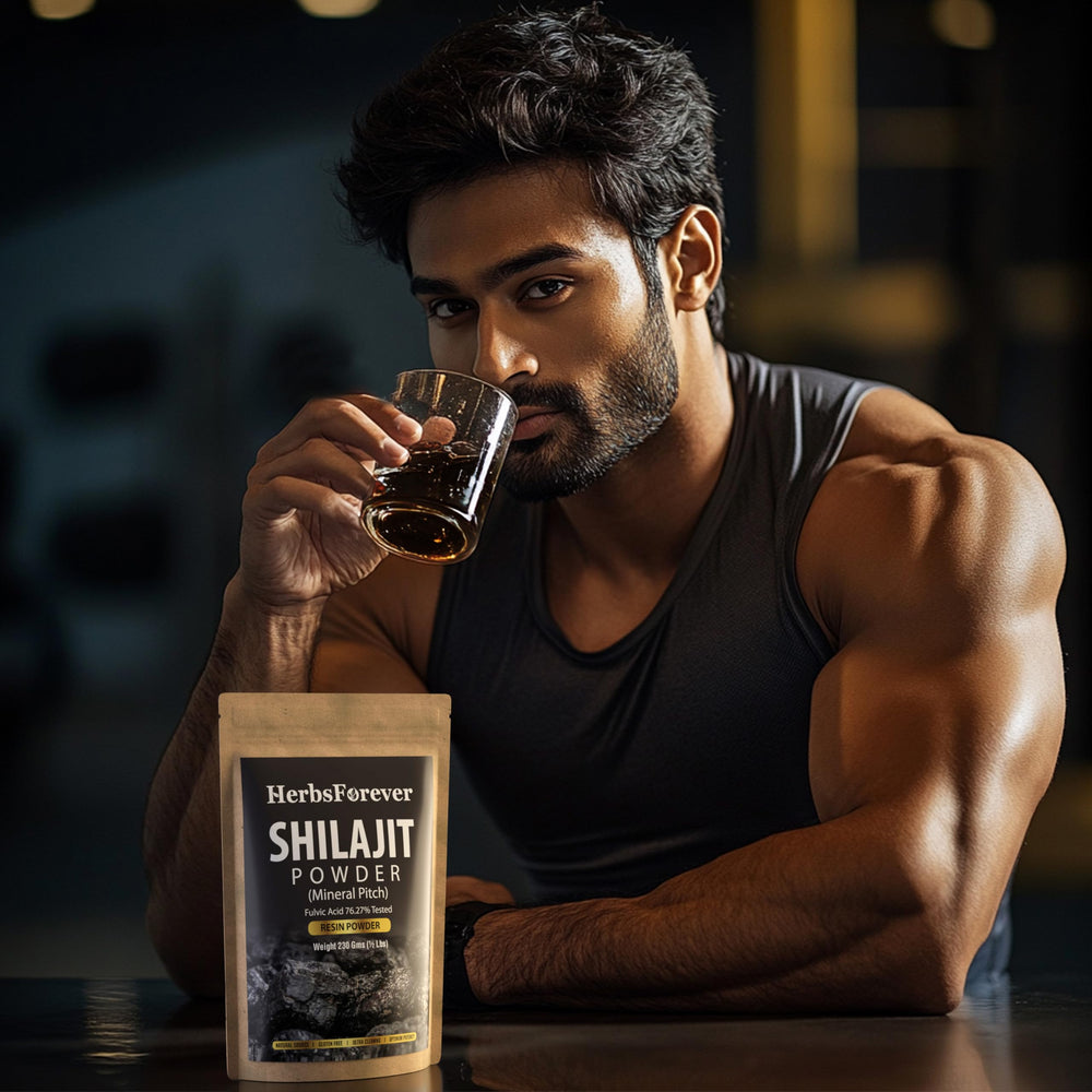 Herbsforever Shilajit powder label front emphasizing purity and quality.