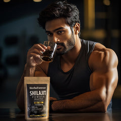 Herbsforever Shilajit powder label front emphasizing purity and quality.