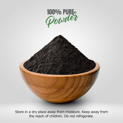 Herbsforever Shilajit powder texture closeup with rich, earthy powder.