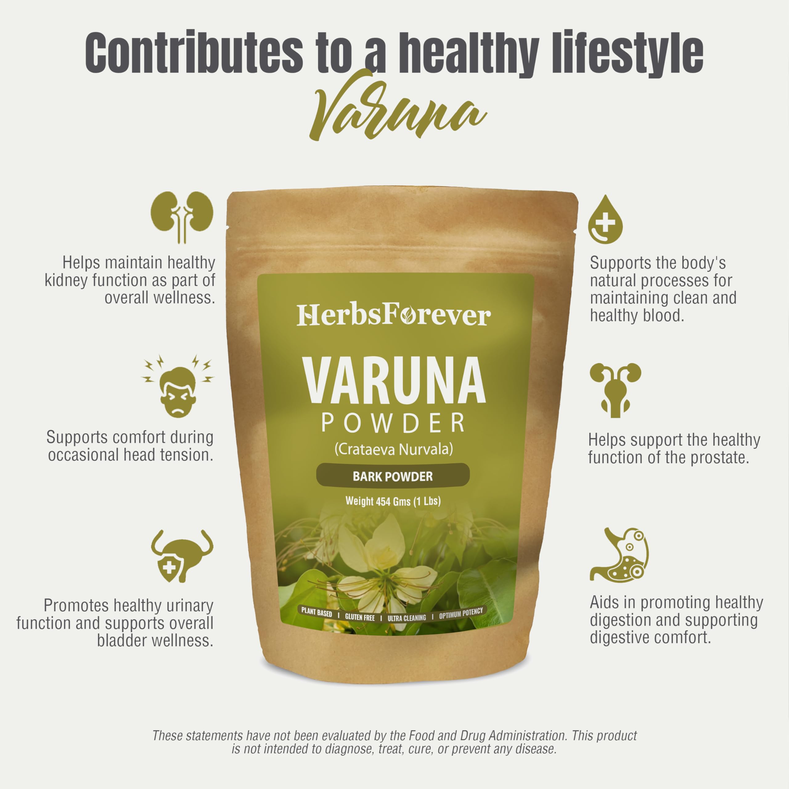 Herbsforever Varuna powder box packaging — convenient storage for a healthy routine.