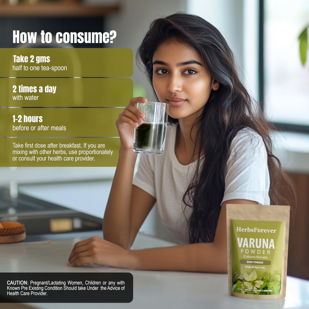 Herbsforever Varuna powder dissolves in tea for gentle daily ritual.