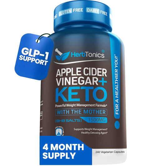 Herbtonics Apple Cider Vinegar + Keto BHB bottle front showing appetite support