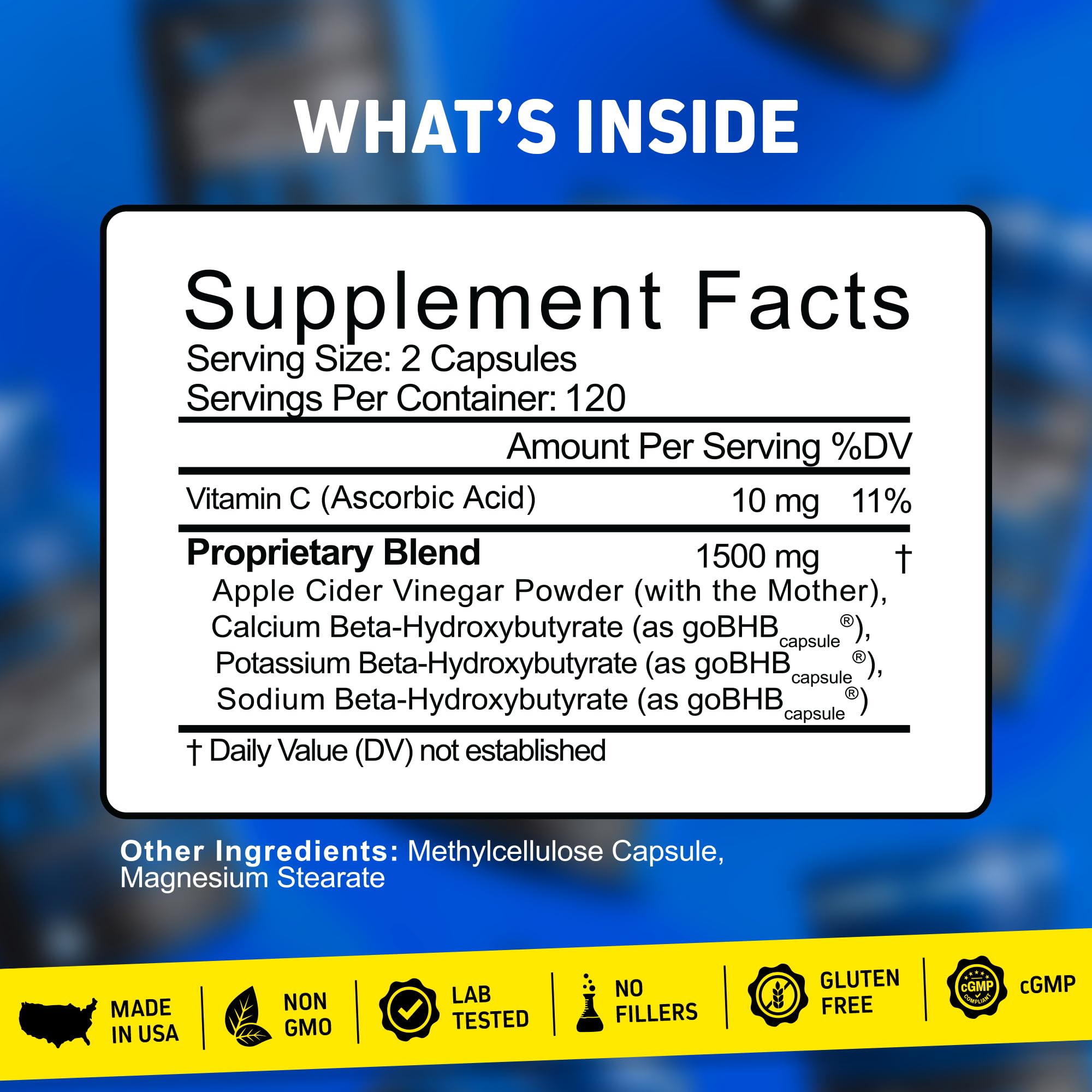Herbtonics Apple Cider Vinegar + Keto BHB 4-month supply packaging highlight