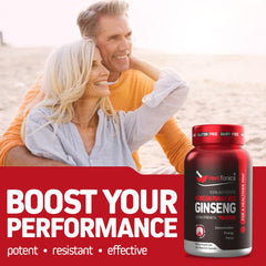 Herbtonics Korean Red Panax Ginseng capsules illustrating focus support for work and study