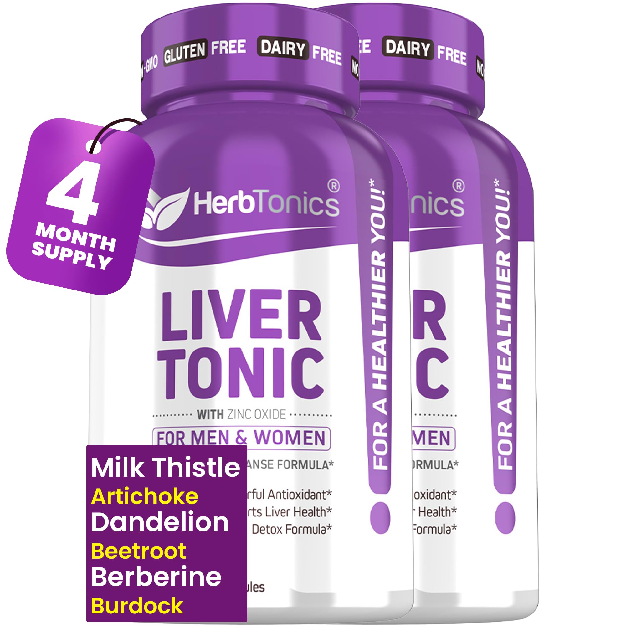 Herbtonics Liver Cleanse bottle with capsules, supporting daily detox.
