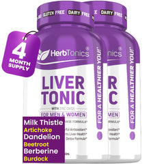 Herbtonics Liver Cleanse bottle with capsules, supporting daily detox.