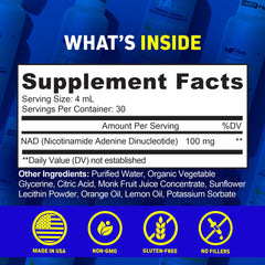 Herbtonics Liposomal NAD+ bottle close-up shows a clean vegan label