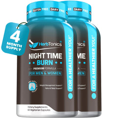Herbtonics Night Time Burn & Sleep Complex bottle for nightly rest support.