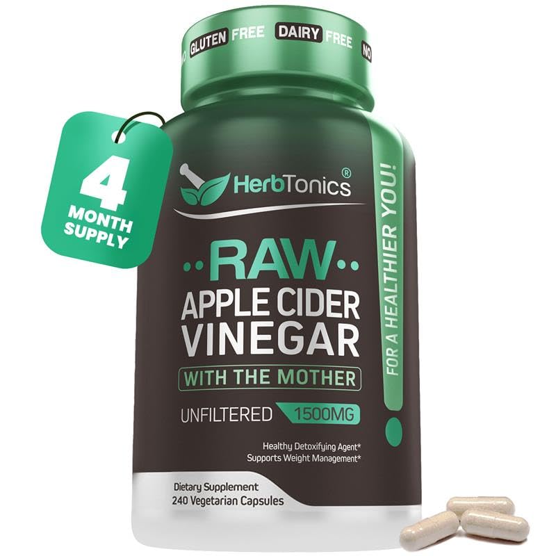 Herbtonics Raw Apple Cider Vinegar Capsules bottle front for daily wellness.