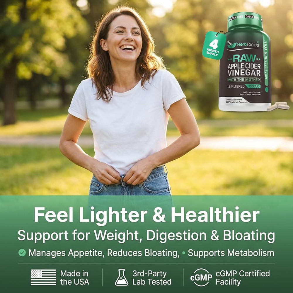 Herbtonics capsules pouring, convenient daily dose on the go.