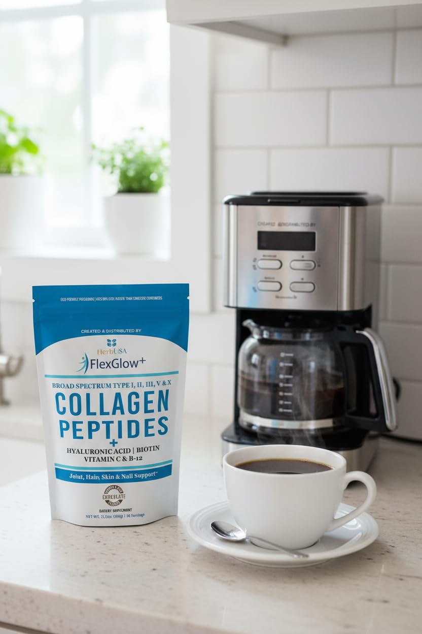 HerbUSA FlexGlow+ collagen blends into smoothies for a delicious daily routine.