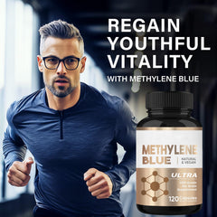 HerbX Methylene Blue label confirms pharmaceutical-grade, gluten-free, non-GMO formula.
