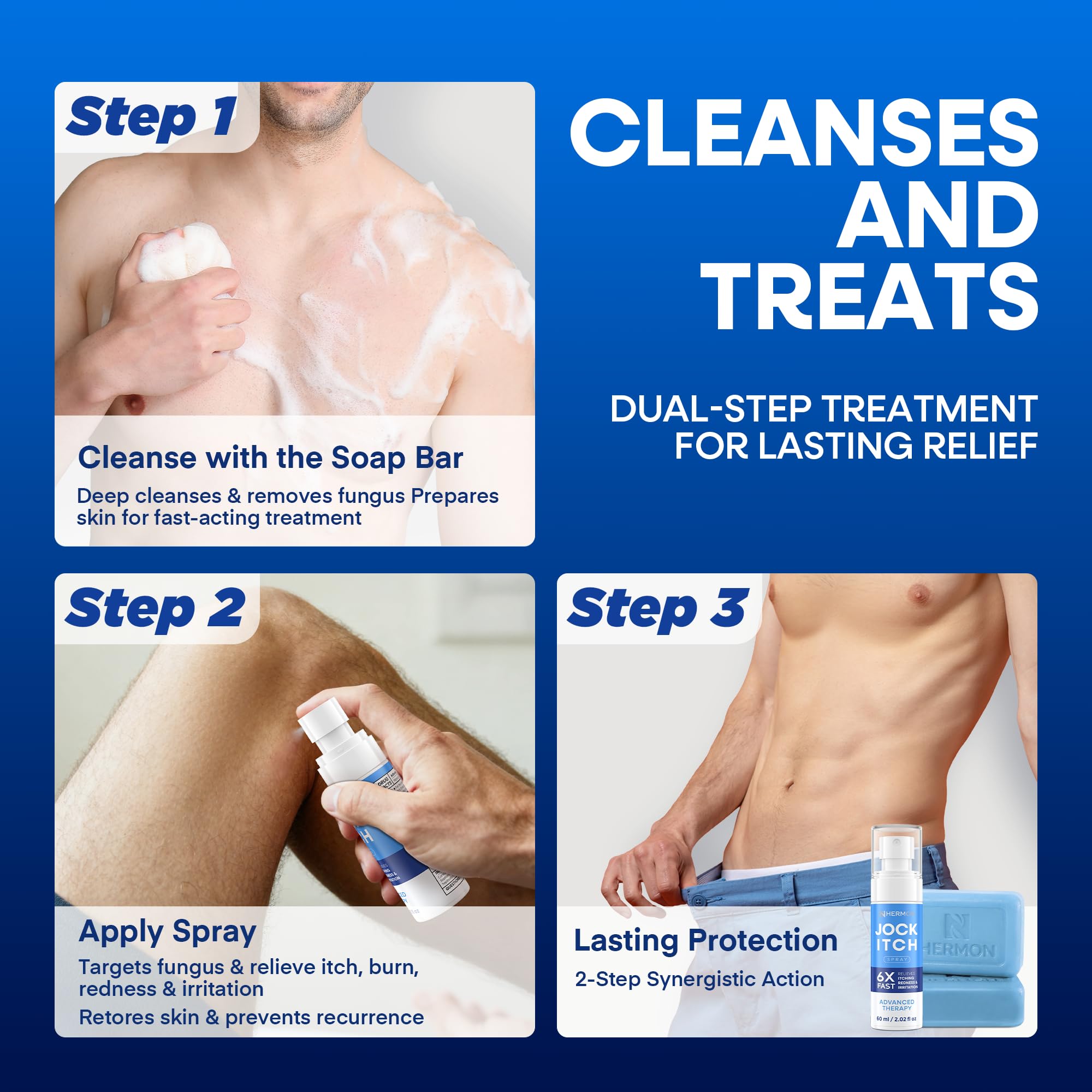 Hermon antifungal spray application hand highlights easy coverage on affected areas.