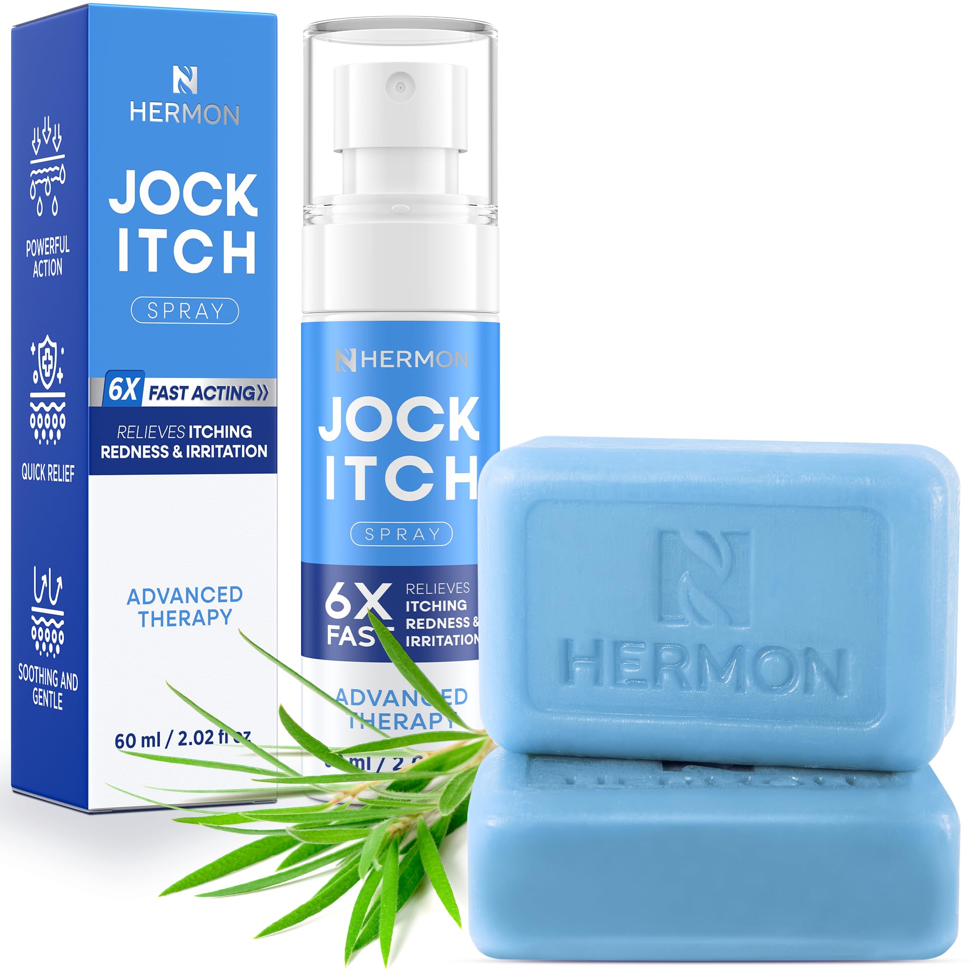 Hermon antifungal spray closeup bottle shows fast-acting relief potential for itchy skin.