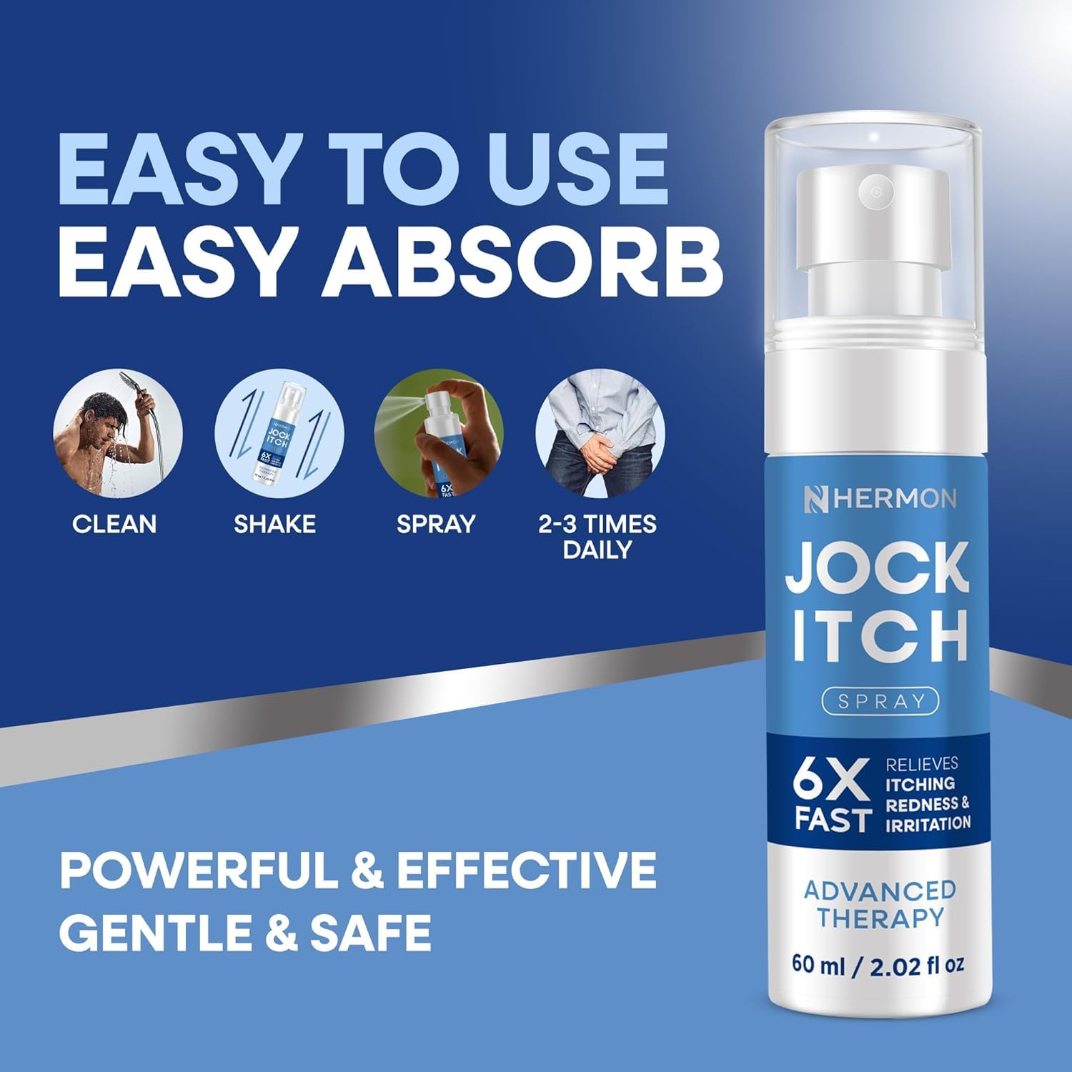 Hermon Jock Itch Spray mist dispersing evenly over affected area.