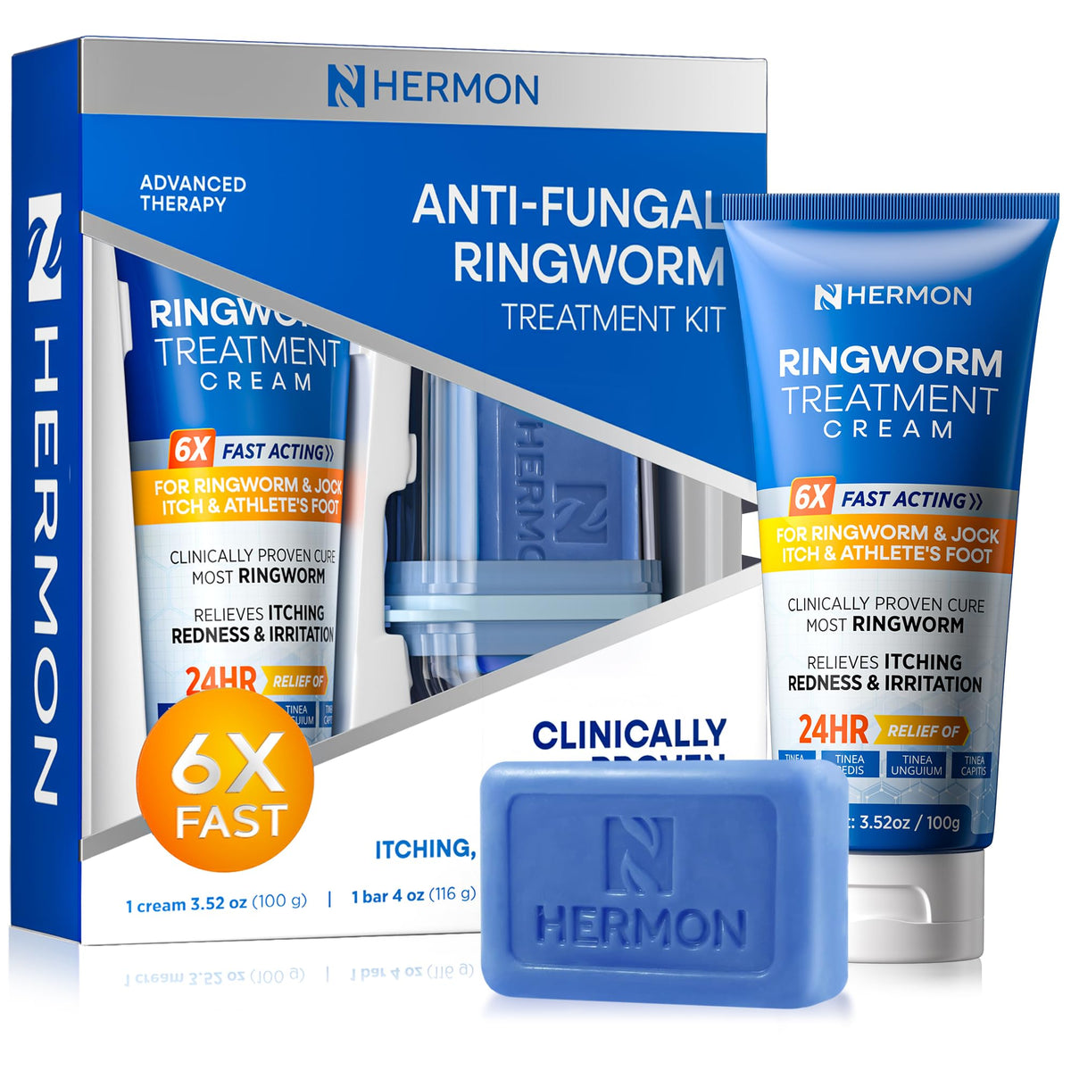 Hermon Ringworm Kit cream close-up showing fast-absorbing antifungal action.