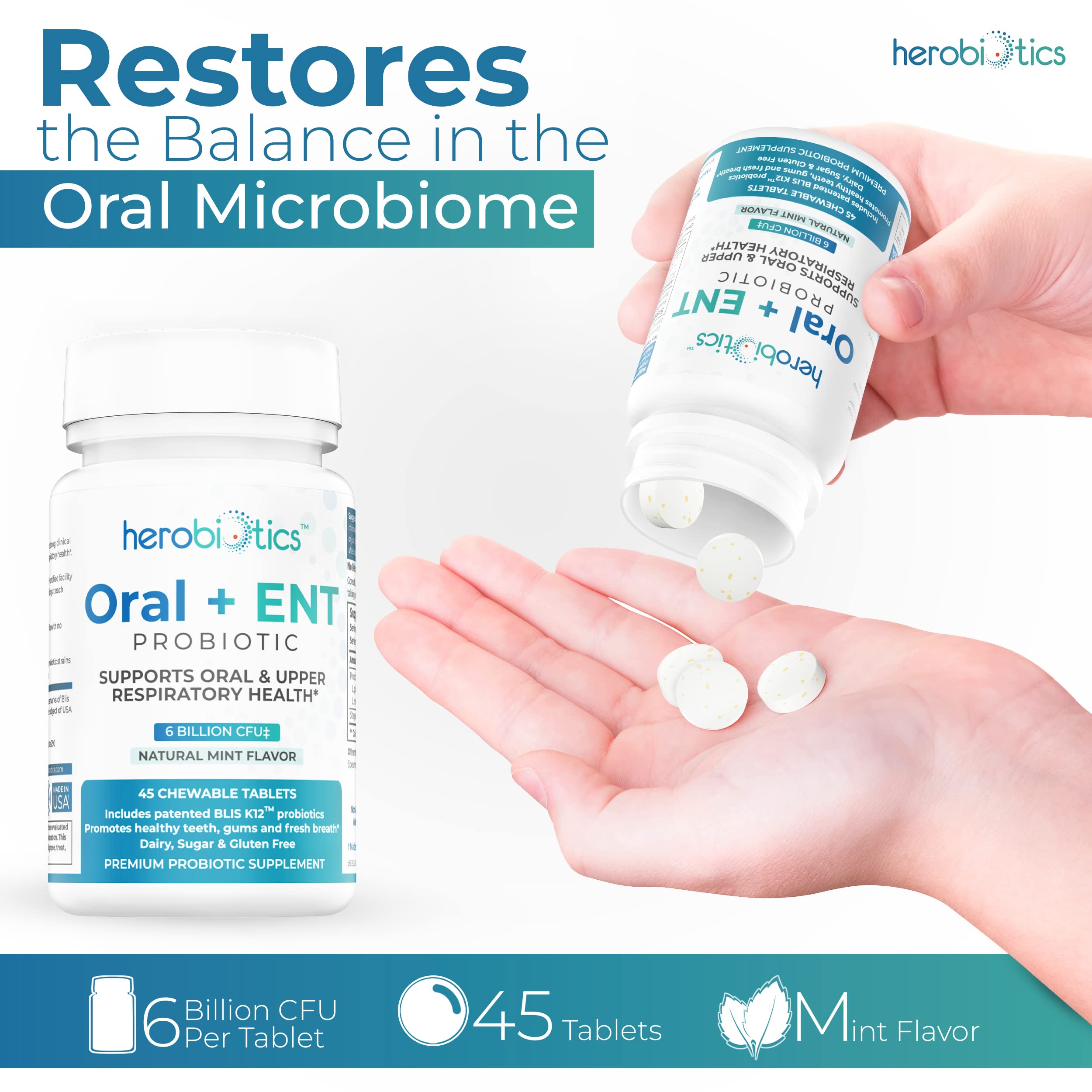 Herobiotics chewable tablets bottle front for daily support.
