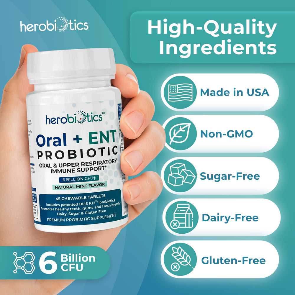 Herobiotics tablets on a vanity for easy daily routine.