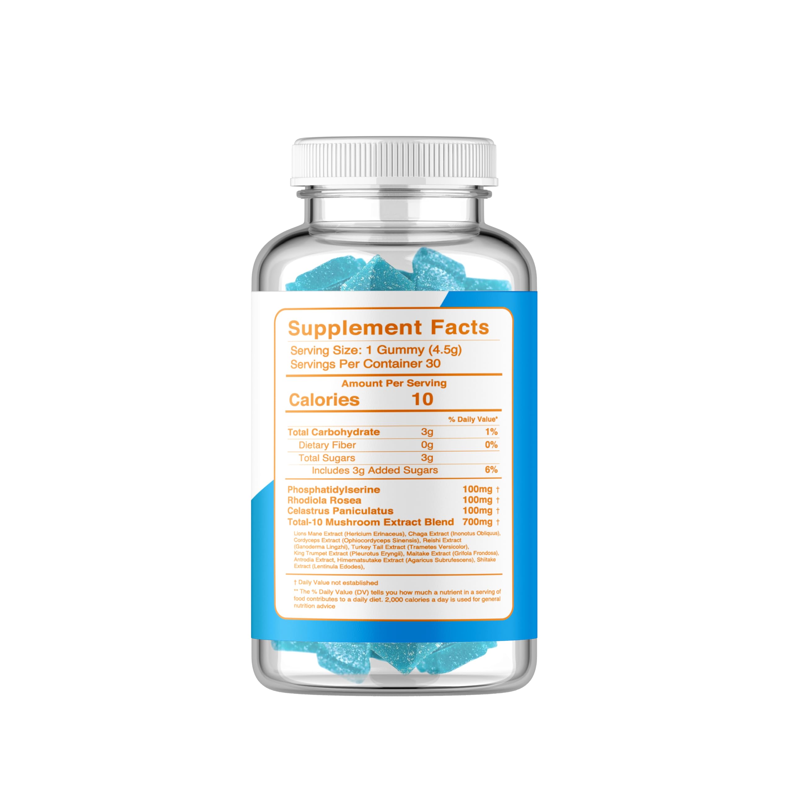 Smart Shrooms 10-mushroom blend label featuring Lion’s Mane and Reishi