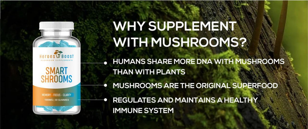 Premium Heroes Boost Smart Shrooms packaging and gummy texture