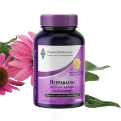 Herpanacine Diamond bottle close-up highlighting natural ingredients for skin support.