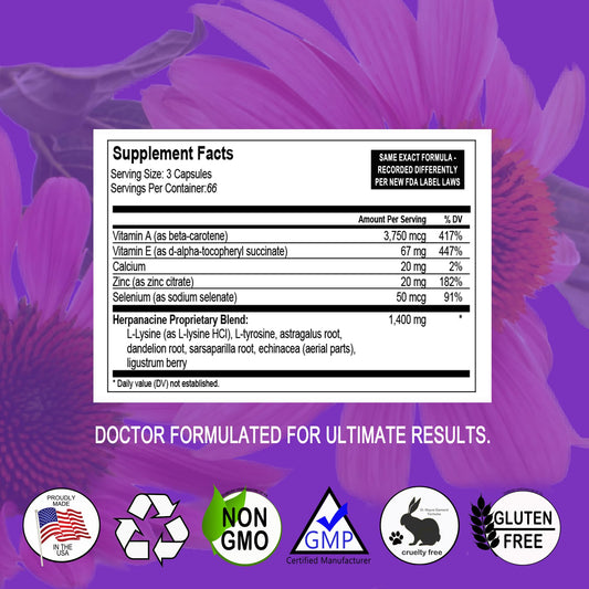 Herpanacine Diamond label closeup featuring ingredient highlights for skin health
