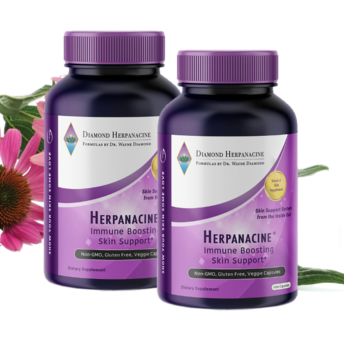 Herpanacine Diamond skin bottle highlighting natural ingredients for clarity and immune support