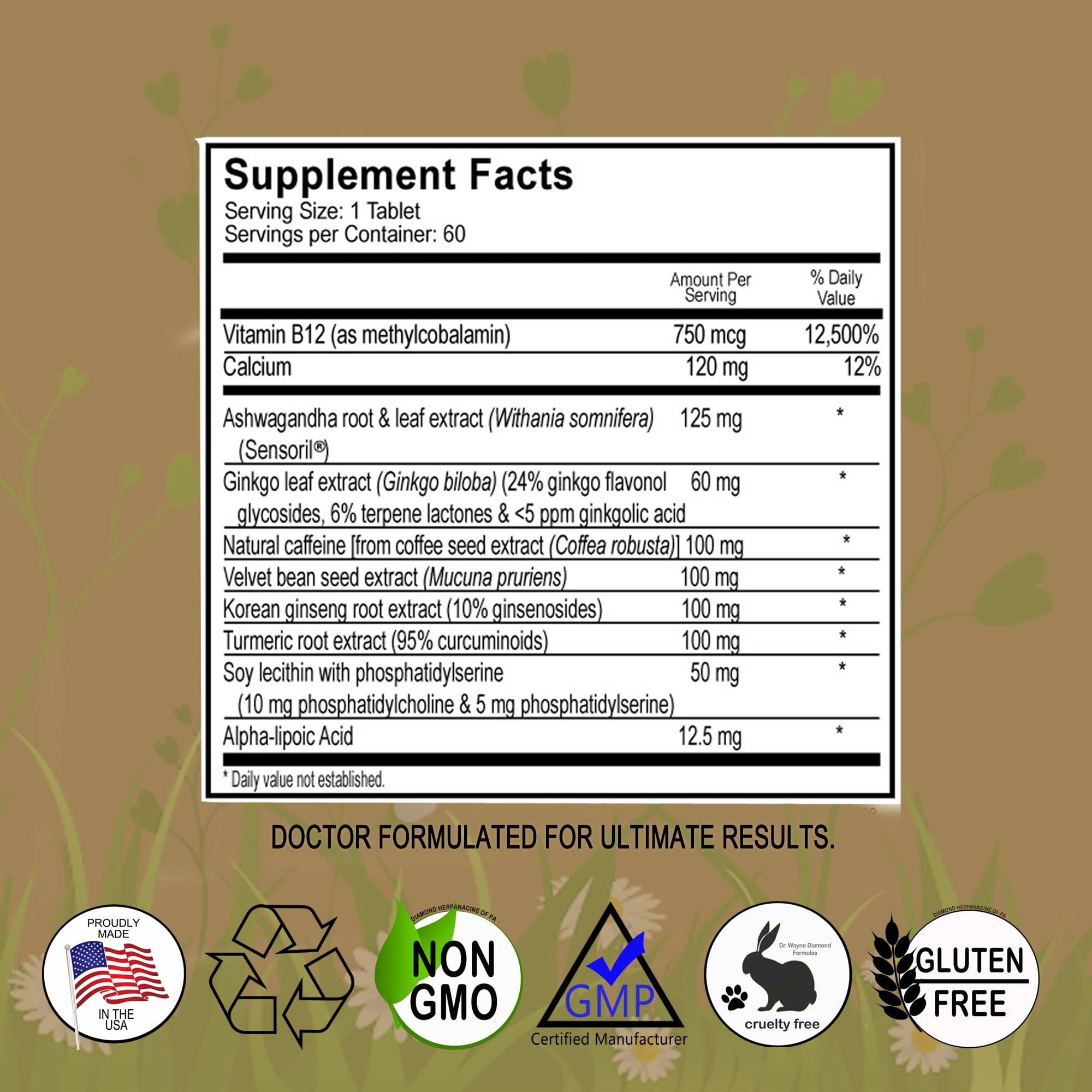 Herpanacine DiamondMind capsules close-up emphasizing cognitive balance