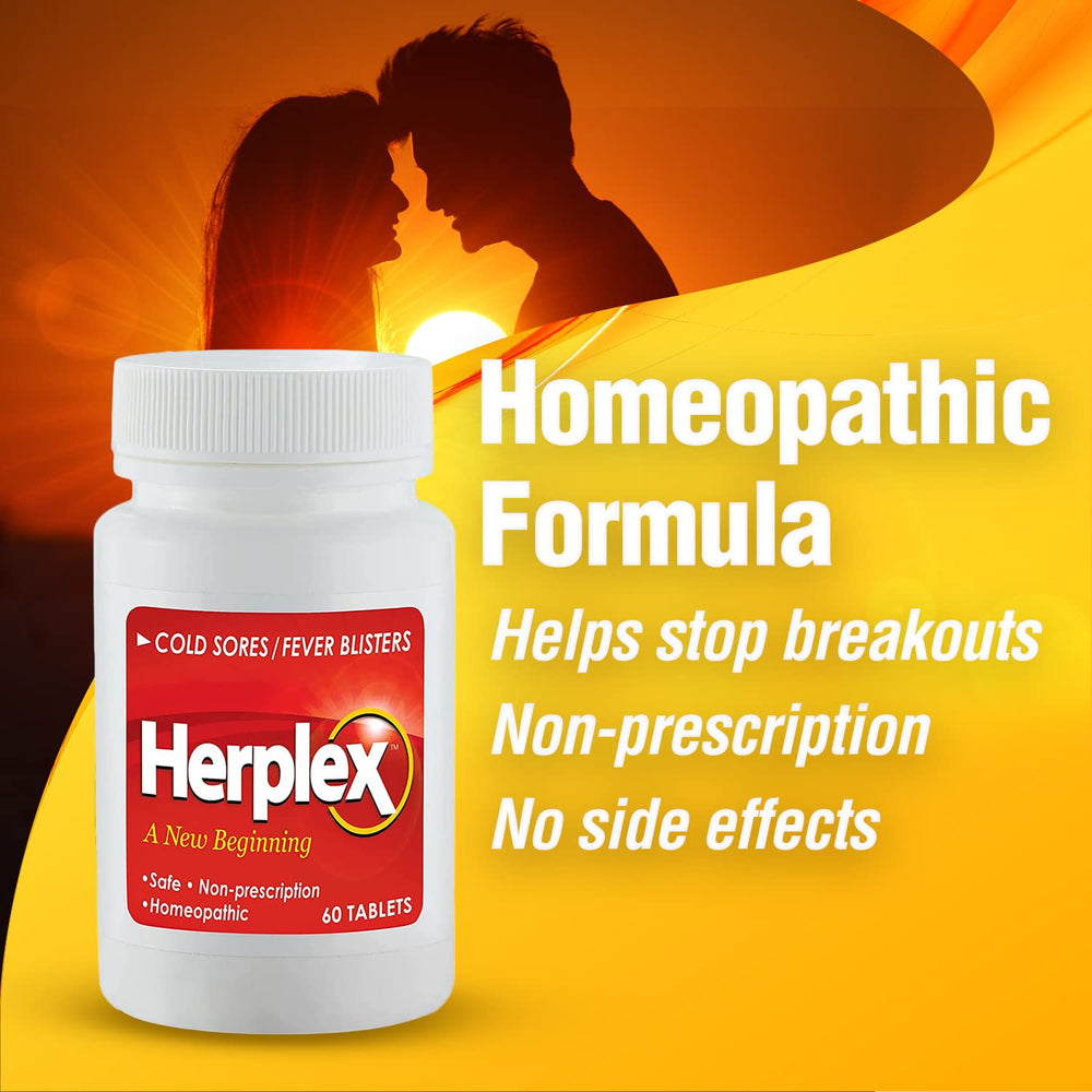 Close-up of Herplex Premium Tablets bottle and label, compact home use.