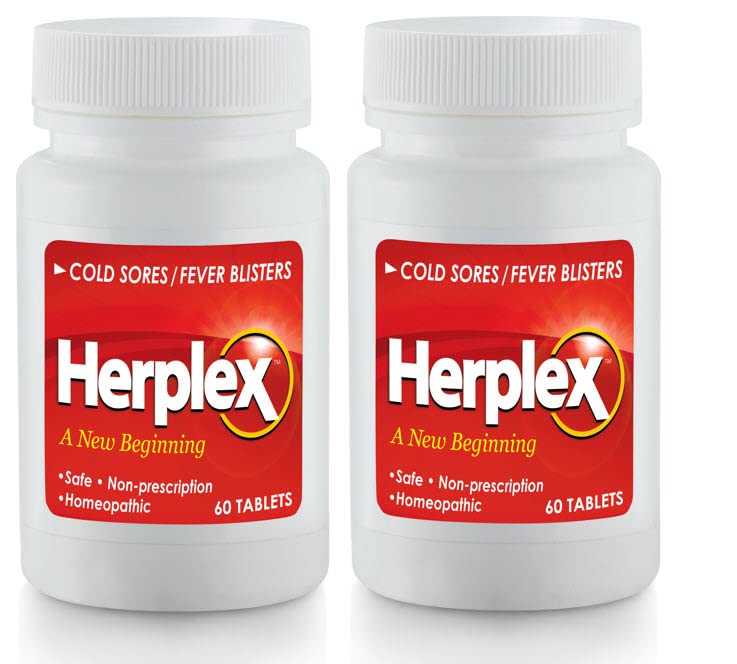 Herplex Premium Tablets bottle front view, easy-to-swallow relief for cold sores.