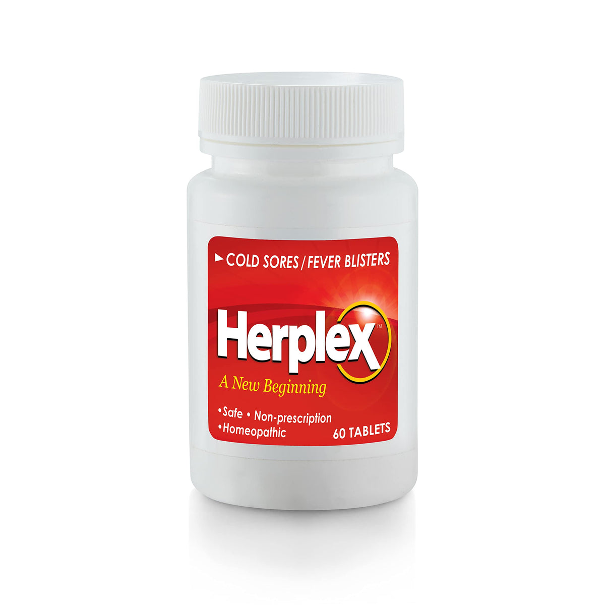 Herplex Premium Tablets bottle label highlights quick, gentle cold sore relief
