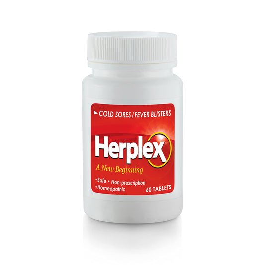 Herplex Premium Tablets bottle label highlights quick, gentle cold sore relief