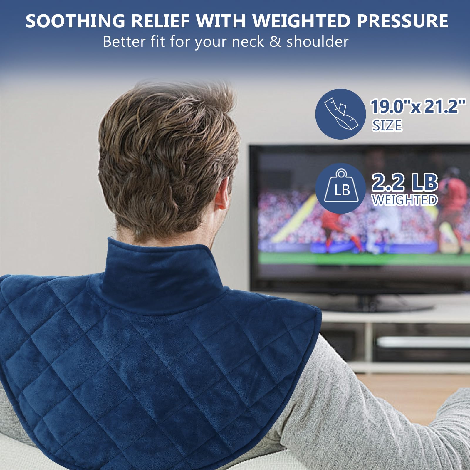 Hervimo large heating pad demonstrates expansive back and shoulder warmth across a wide area.