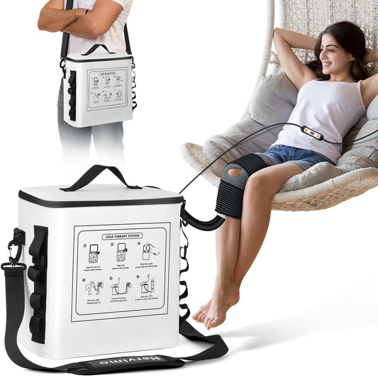 HERVIMO portable ice machine knee recovery provides steady cold therapy for post-surgery swelling relief.