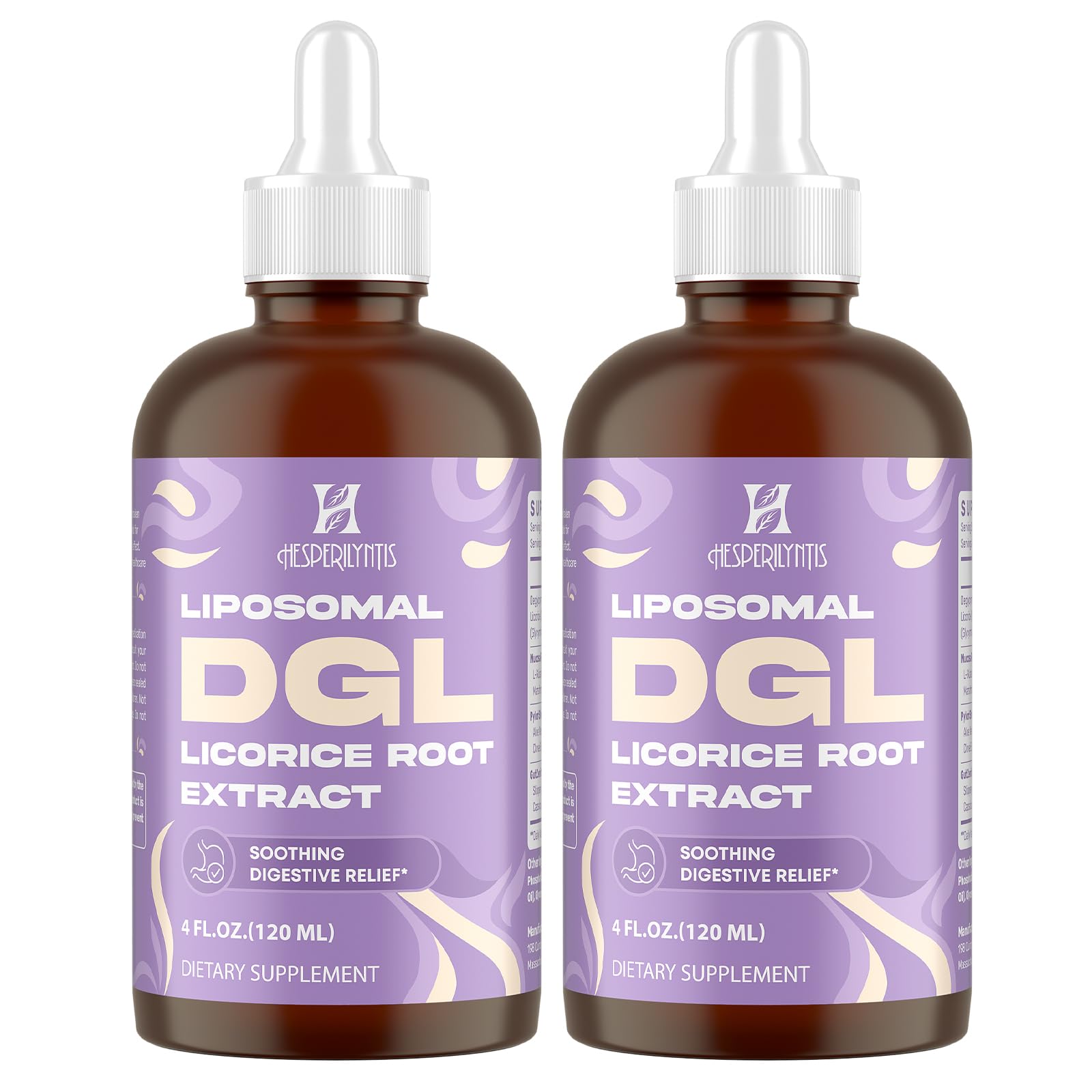 Hesperilyntis Liposomal DGL Licorice bottle with dropper for quick dosing.