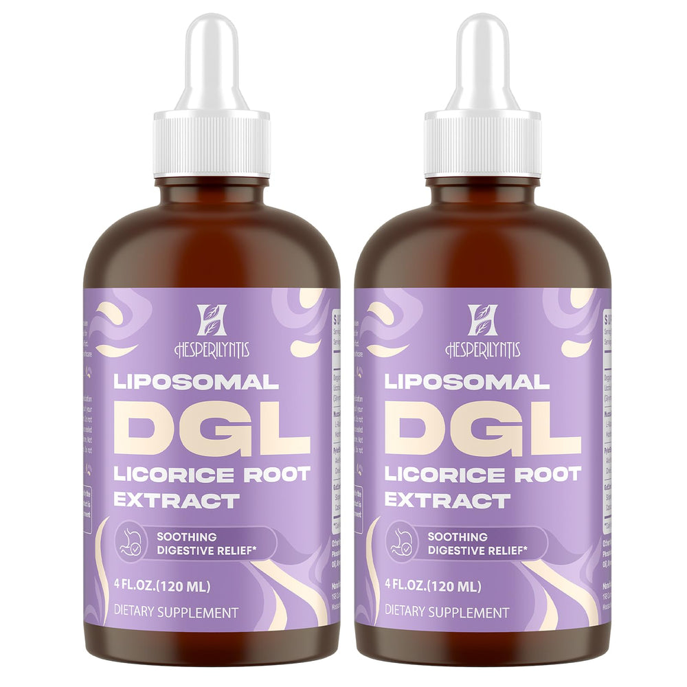 Hesperilyntis Liposomal DGL Licorice bottle with dropper for quick dosing.