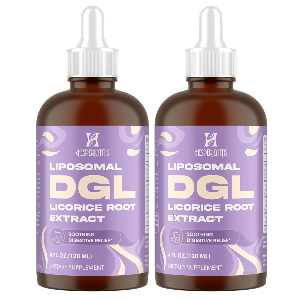 Hesperilyntis Liposomal DGL Licorice bottle with dropper for quick dosing.