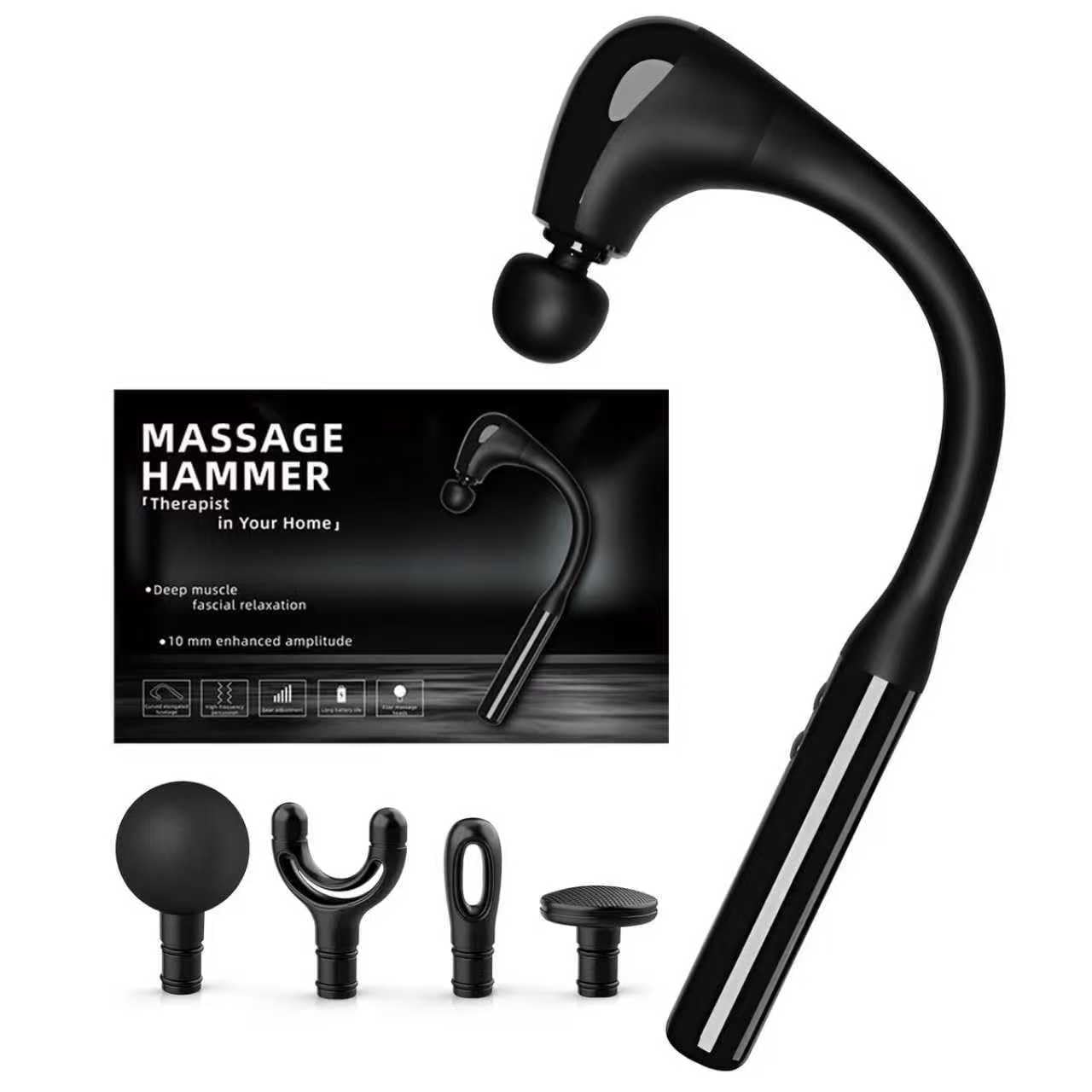 HESUSLA deep tissue massage gun with extension handle reaching back and neck for easy self-massage.