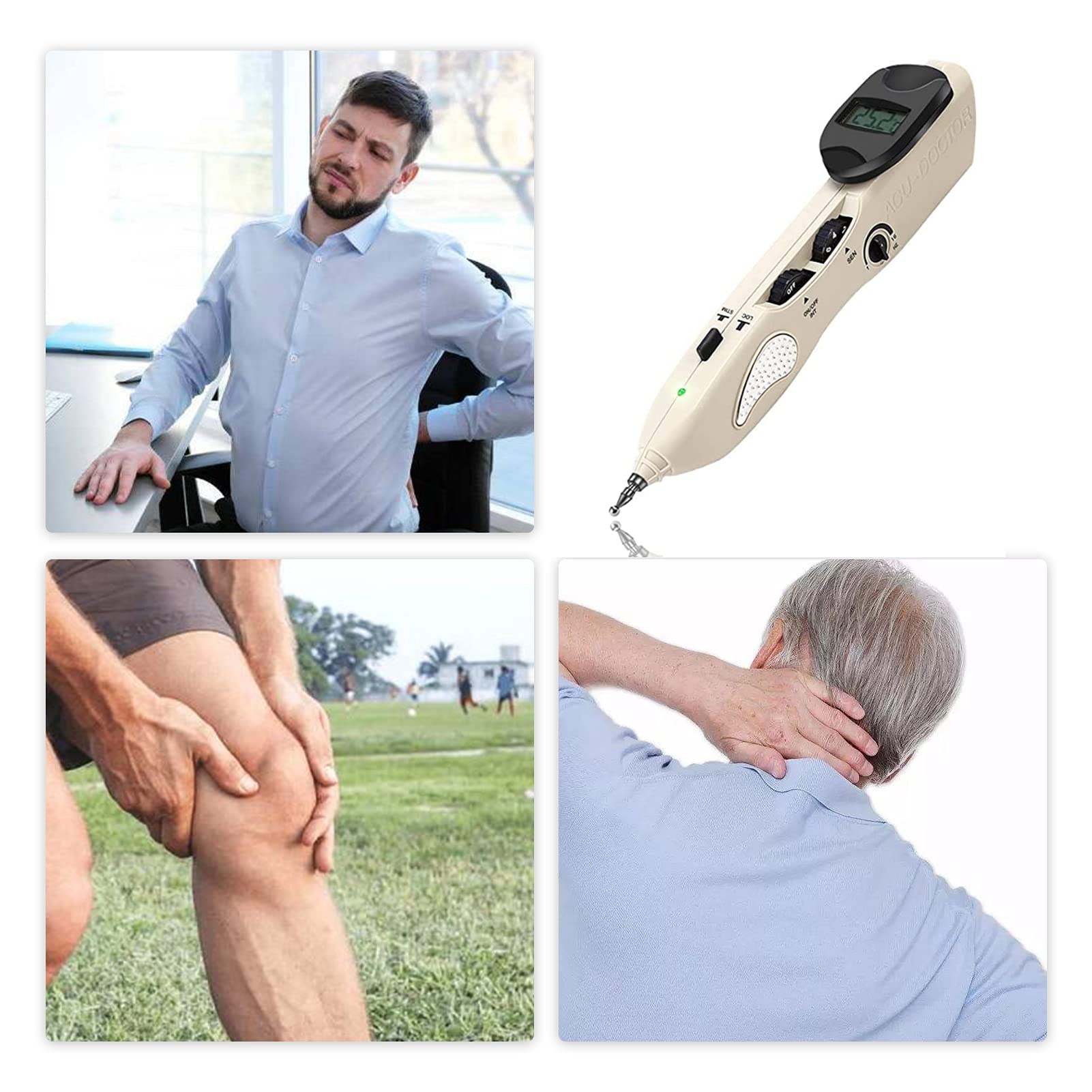 Heswea electronic acupuncture pen ear head targets comfortable ear-area relief.